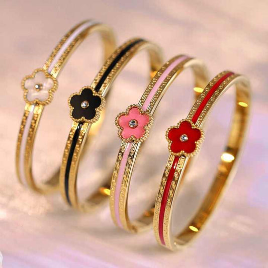 **Elegant Gold-Plated Clover Bangle™**